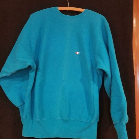 Vintage 80s Champion Reverse Weave Sweatshirt Crewneck Mens L Teal Blue USA - Picture 2 of 7